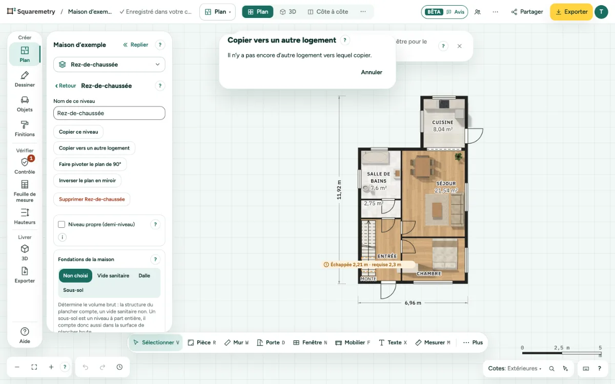 La fenêtre Copier vers un autre logement.