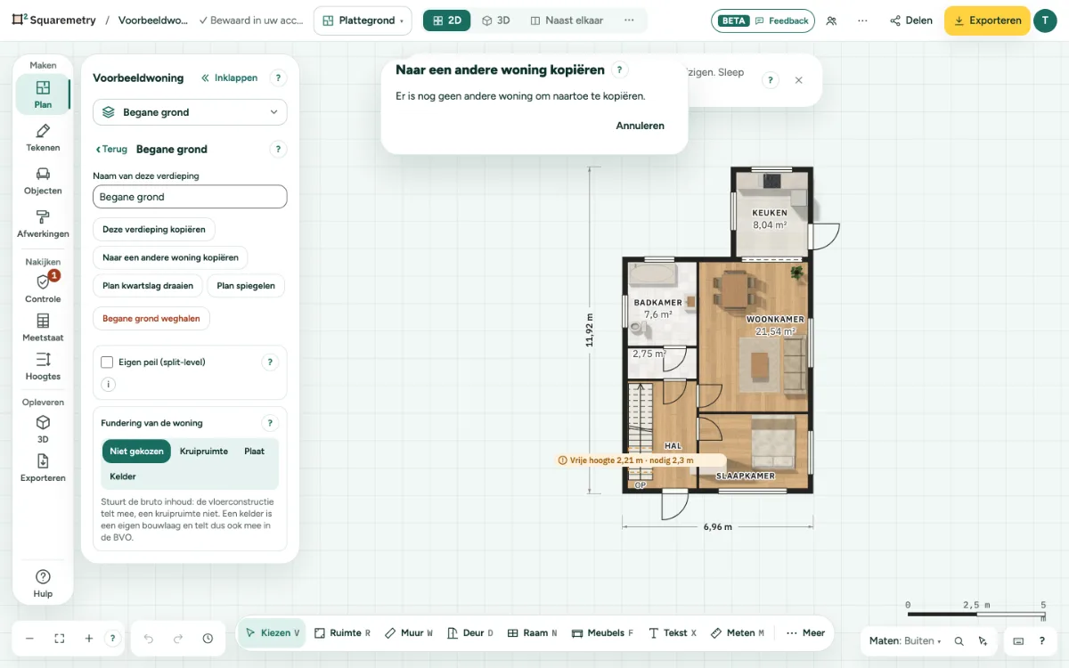 Het venster om een verdieping naar een andere woning te kopiëren.