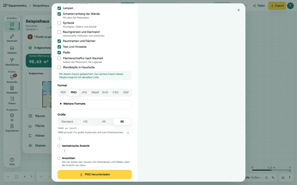Export mit PNG und der Größe 8K, 7680 px breit.