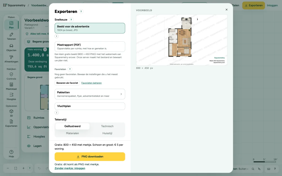 Exporteren met het sjabloon voor een MLS-advertentie gekozen.