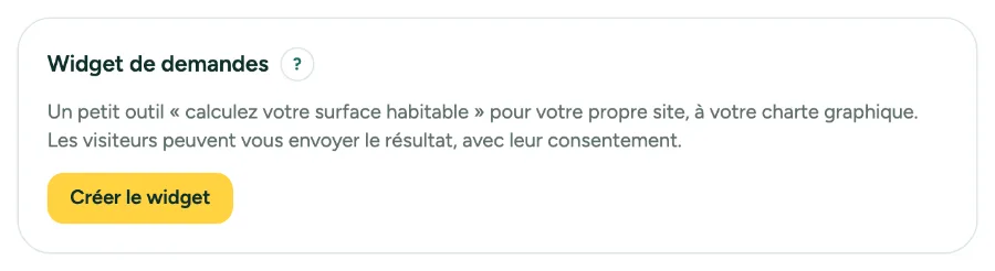 La carte Widget de demandes dans Paramètres, Cabinet.