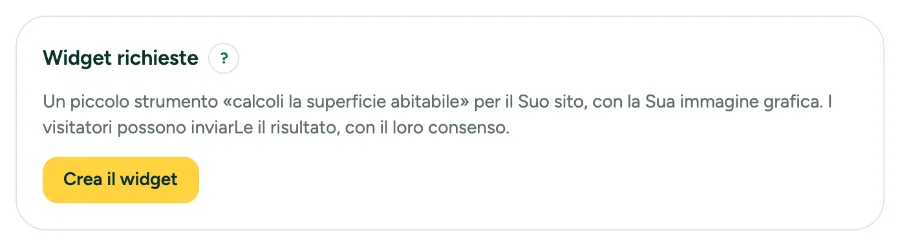 La scheda Widget richieste in Impostazioni, Studio.