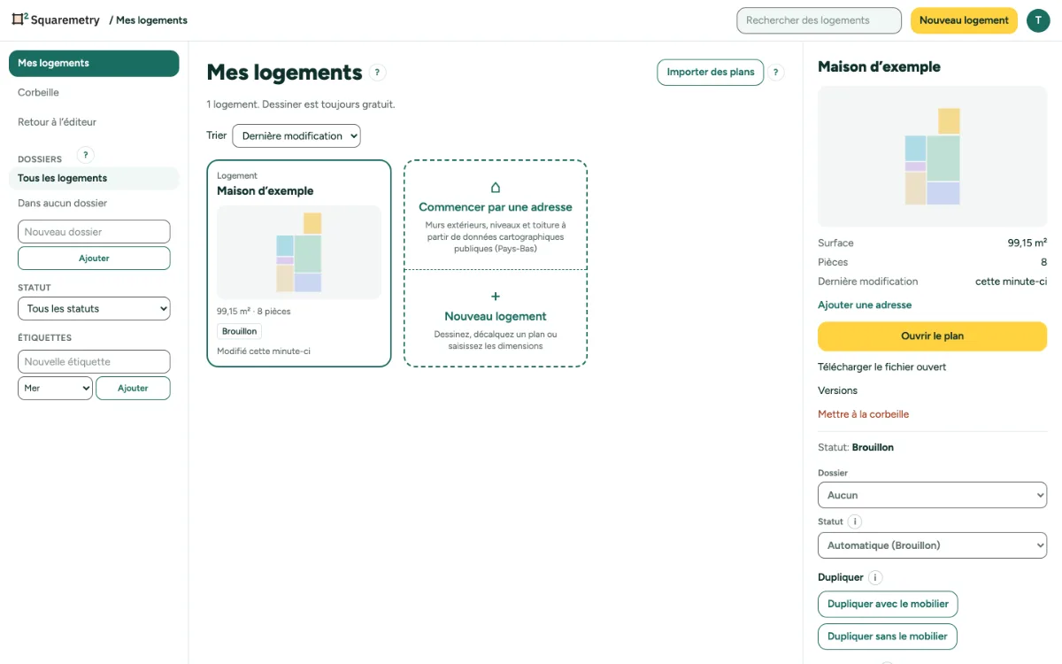 Mes logements avec la maison d’exemple en carte.