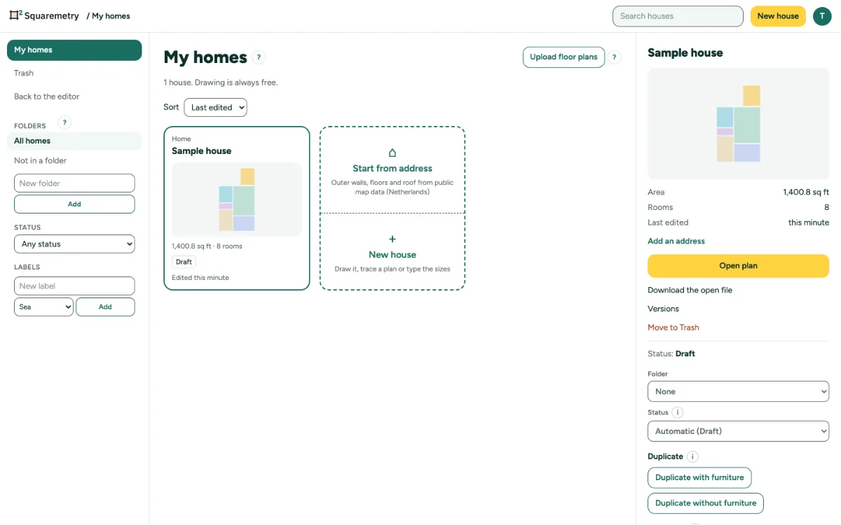 My homes with the sample house as a card.