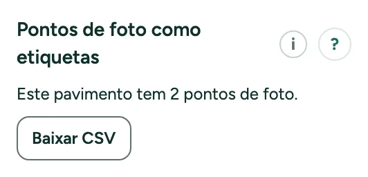 Pontos de foto como etiquetas com Baixar CSV.