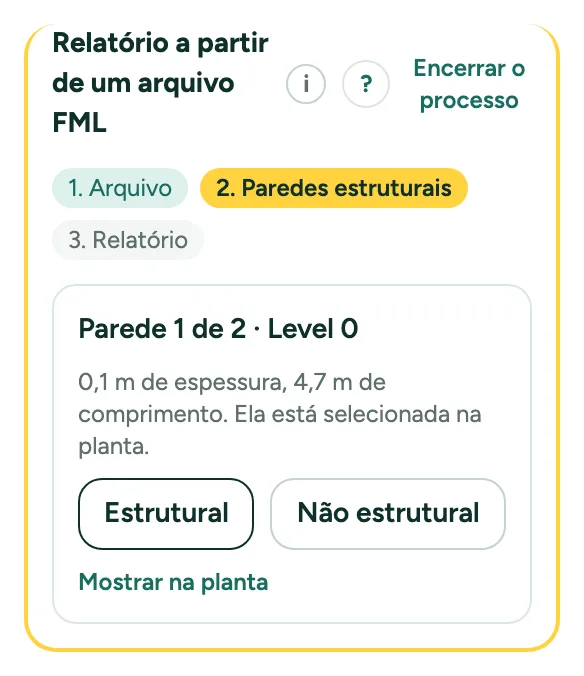 O processo Relatório a partir de um arquivo FML: três passos, e uma parede com Estrutural e Não estrutural.