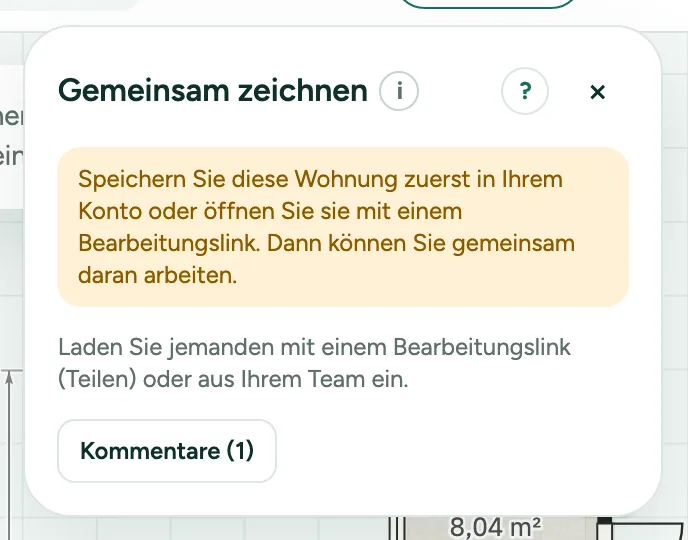 Das Fenster Gemeinsam mit Ihrem Namen, Gemeinsam zeichnen und Kommentare.