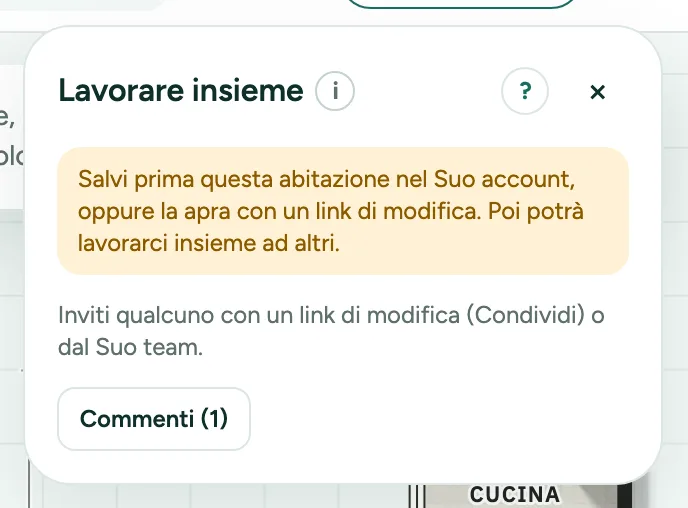 La finestra Insieme con il Suo nome, Lavora insieme e Commenti.