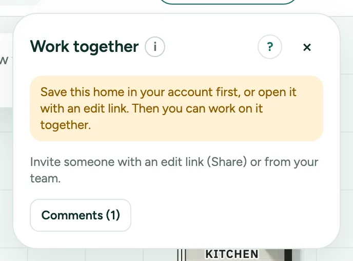 The Together window with your name, Work together and Comments.