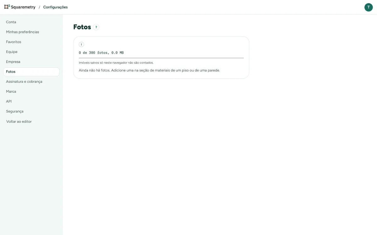 Configurações, Fotos, com as fotos deste espaço de trabalho.