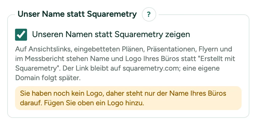 Der Hausstil eines Teams mit angehaktem Unseren Namen statt Squaremetry zeigen.